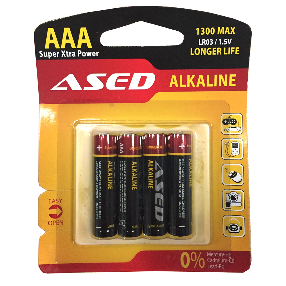 Battery ASED LR03/AAA, Alkaline, 1.5V, 4 pcs. blister